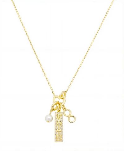 Faith" Cubic Zirconia bar, glass pearl, infinity double heart carabiner charm holder necklace