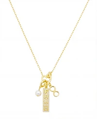 Faith" Cubic Zirconia bar, glass pearl, infinity double heart carabiner charm holder necklace