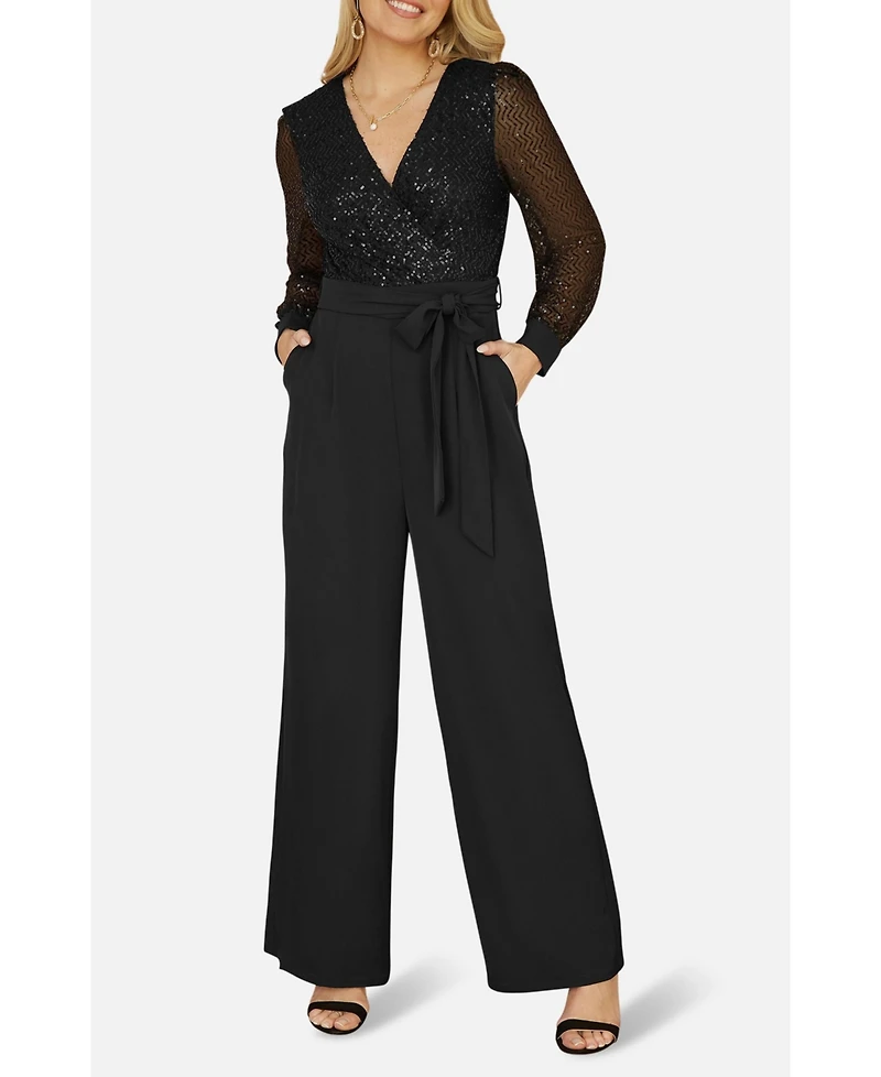 Yumi Women's Sequin Wrap Over Jumpsuit