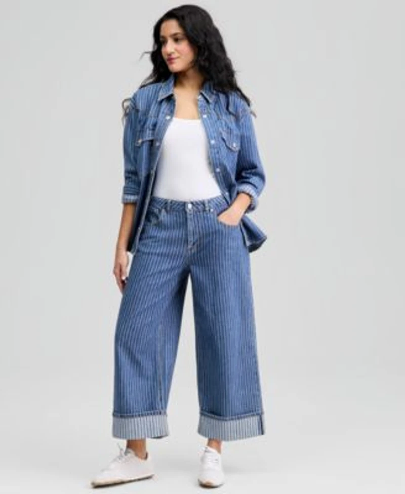 Now This Womens Cuffed Wide Leg Jeans Macys Exclusive