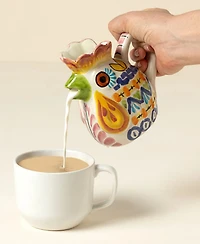 Uncommon Goods Majolica Rooster Hand-Painted Creamer & Sugar Jar