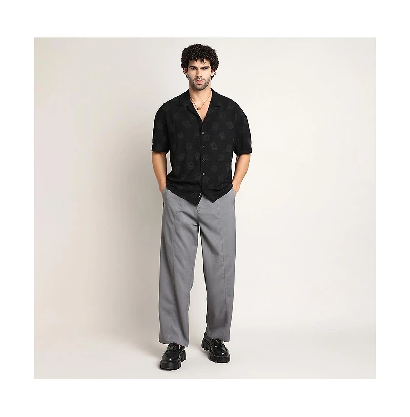 Campus Sutra Men's Onyx Black Indie-Cuban Oversized Shirt