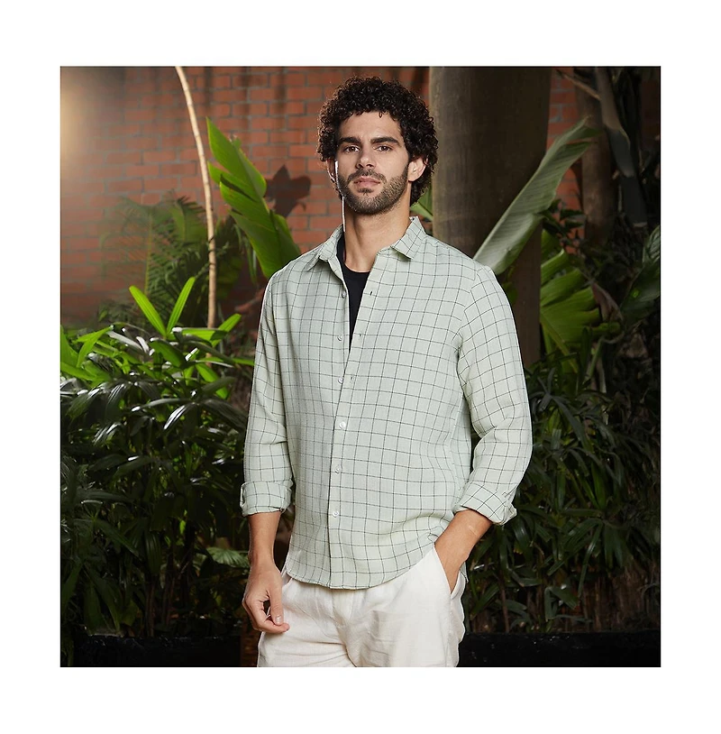 Campus Sutra Men's Ivory White Graph Check Shirt