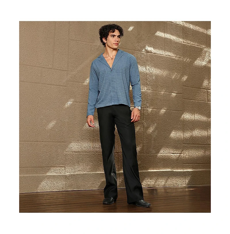 Campus Sutra Men's Azure Blue Striped Cuban Shirt