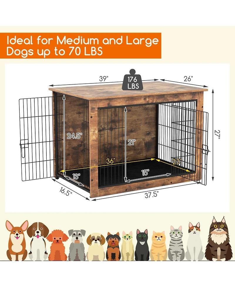 Gymax Dog Crate Furniture for Medium/Large Dogs 39'' Indoor Pet House Side End Table