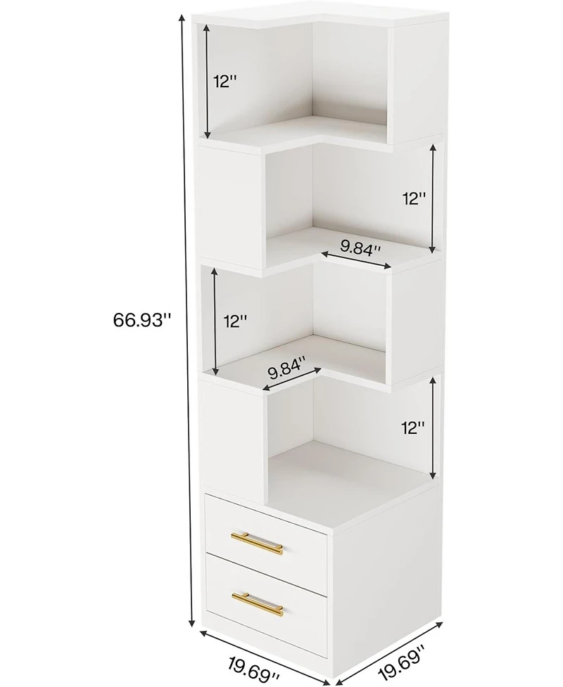 Tribesigns 5-Tier Kitchen Pantry with 2 Drawers, Kitchen Cabinet with Storage, White