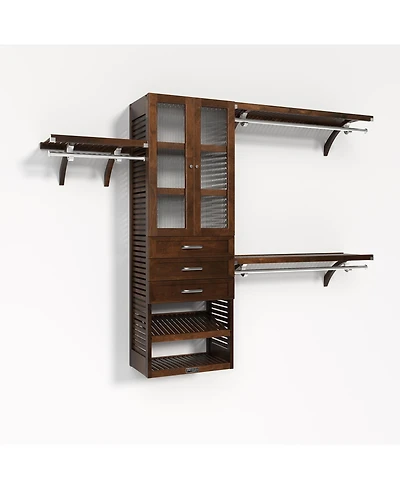 Solid Wood Walk-In Closet Organizer with 3 Shaker Style Drawers and Glass Doors