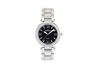 Peugeot Women's Watch Silver Bracelet Strap 38mm Round Case Black Dial with Crystal Bezel