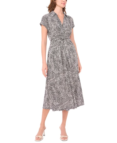 Msk Petite Printed Belted Short-Sleeve Midi Shirtdress