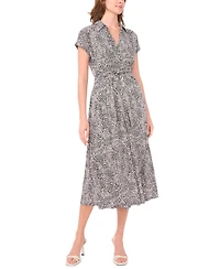 Msk Petite Printed Belted Short-Sleeve Midi Shirtdress