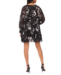 Msk Women's Printed Long-Sleeve Mini Dress