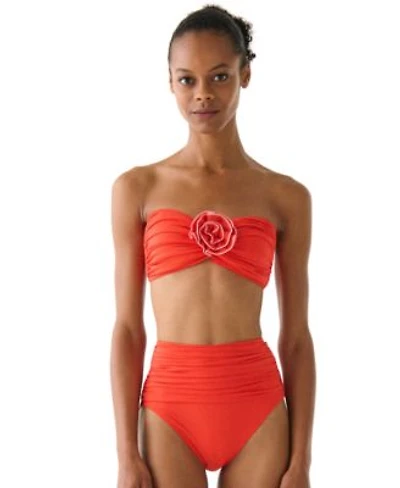 Kate Spade New York Womens Bandeau Top Ruched High Waist Bikini Bottoms