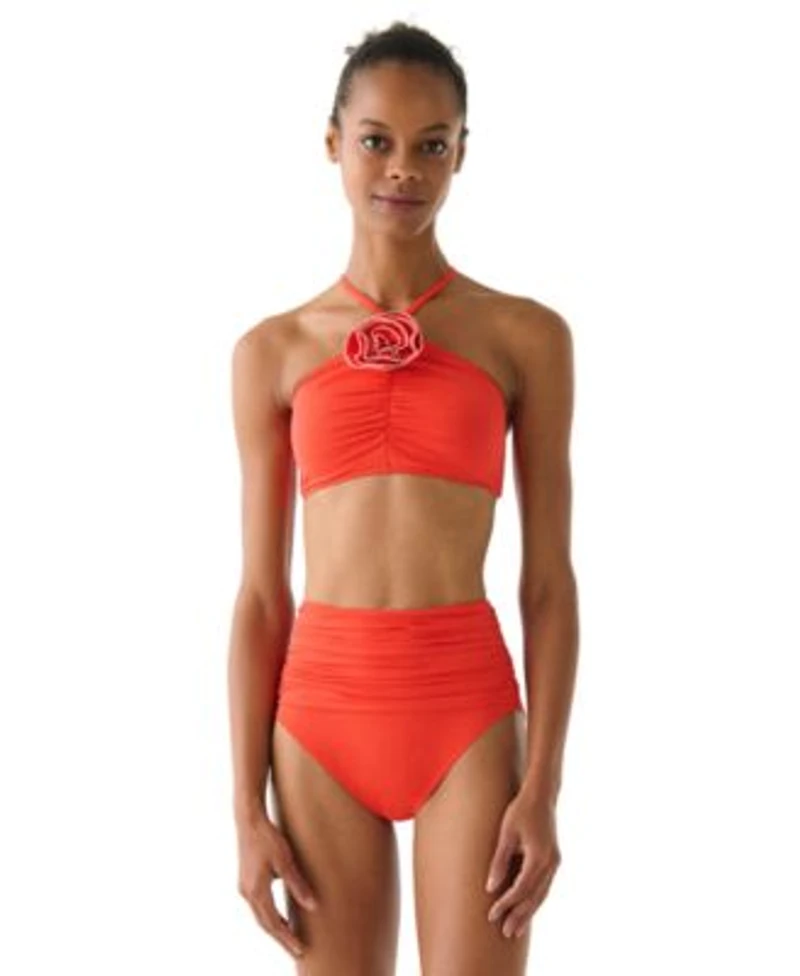 Kate Spade Womens Rosette High Neck Bra Top Ruched High Waist Bikini Bottoms