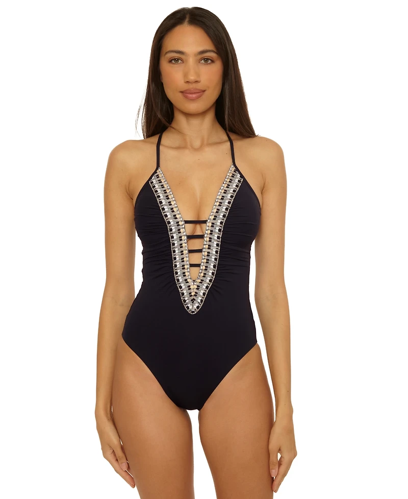 Becca Women's Fiesta Basket Weave Trim One-Piece Swimsuit