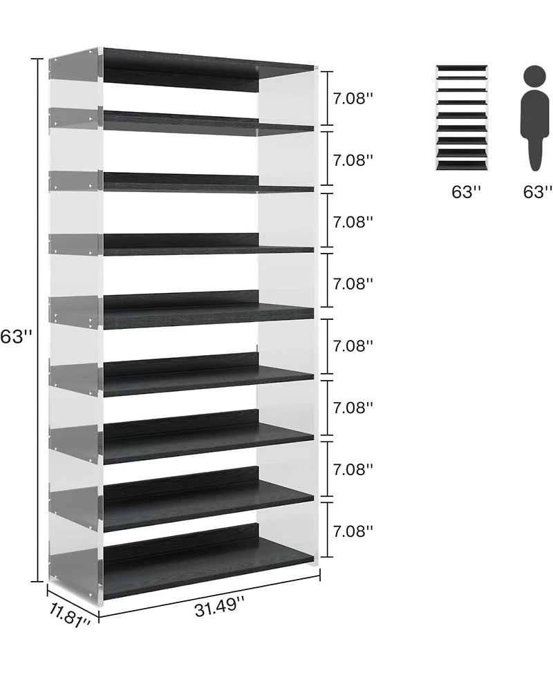 Tribesigns 8-Tier Acrylic and Wood Shoe Rack with Modern Storage Design