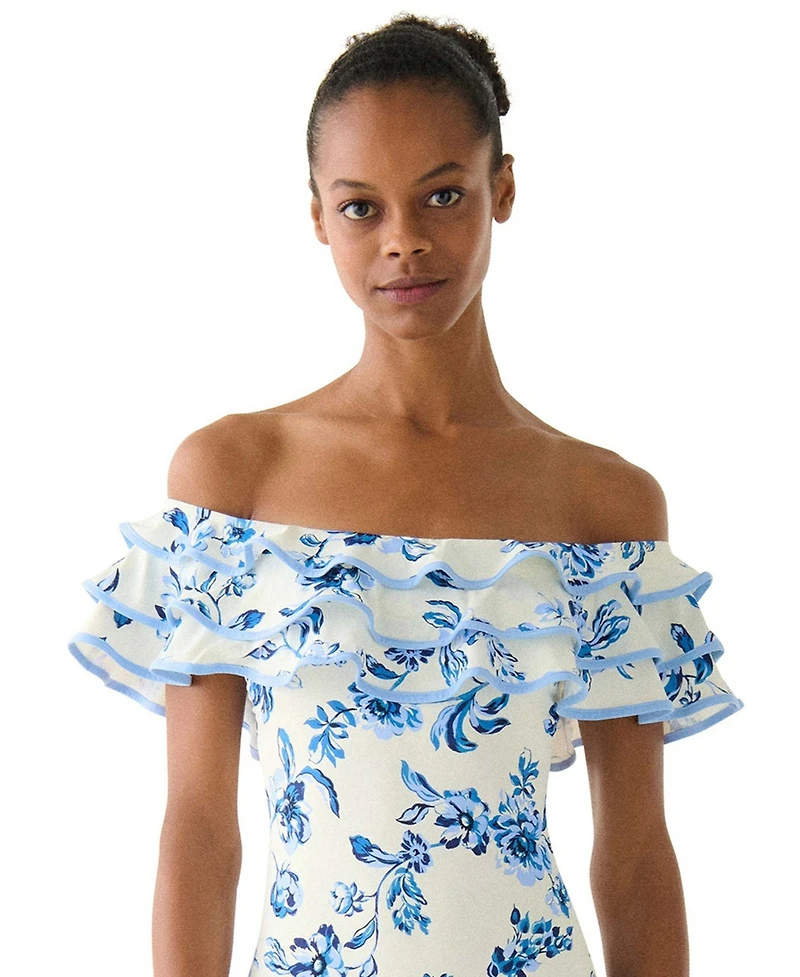 kate spade new york Women's Ruffle Printed One-Piece Swimsuit