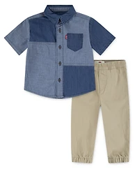 Levi's Boys 2T-7 Color-Blocked Shirt and Jogger Pants, 2-Piece Set