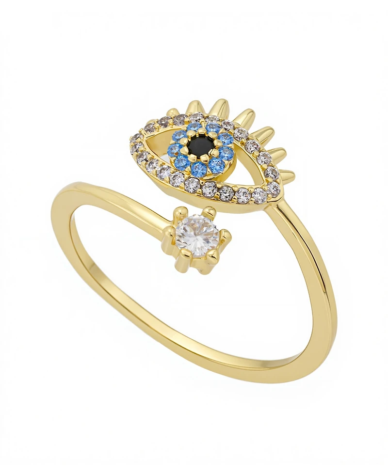 Unwritten Cubic Zirconia Gold Plated Evil Eye Bypass Ring