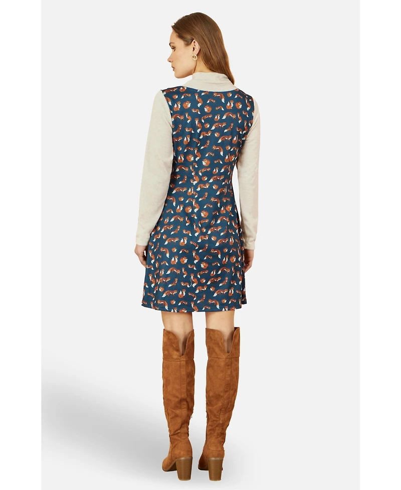 Yumi Women's Fox Long Sleeve Layered Tunic Dress