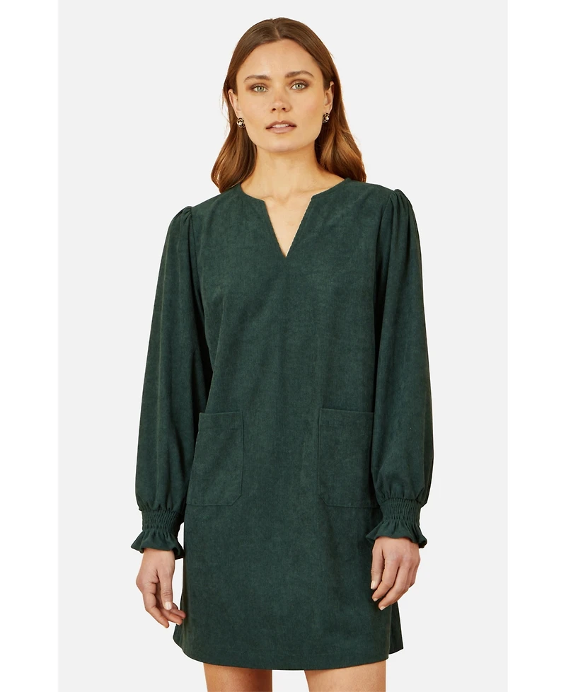 Yumi Women's Long Sleeve V-Neck Mini Dress