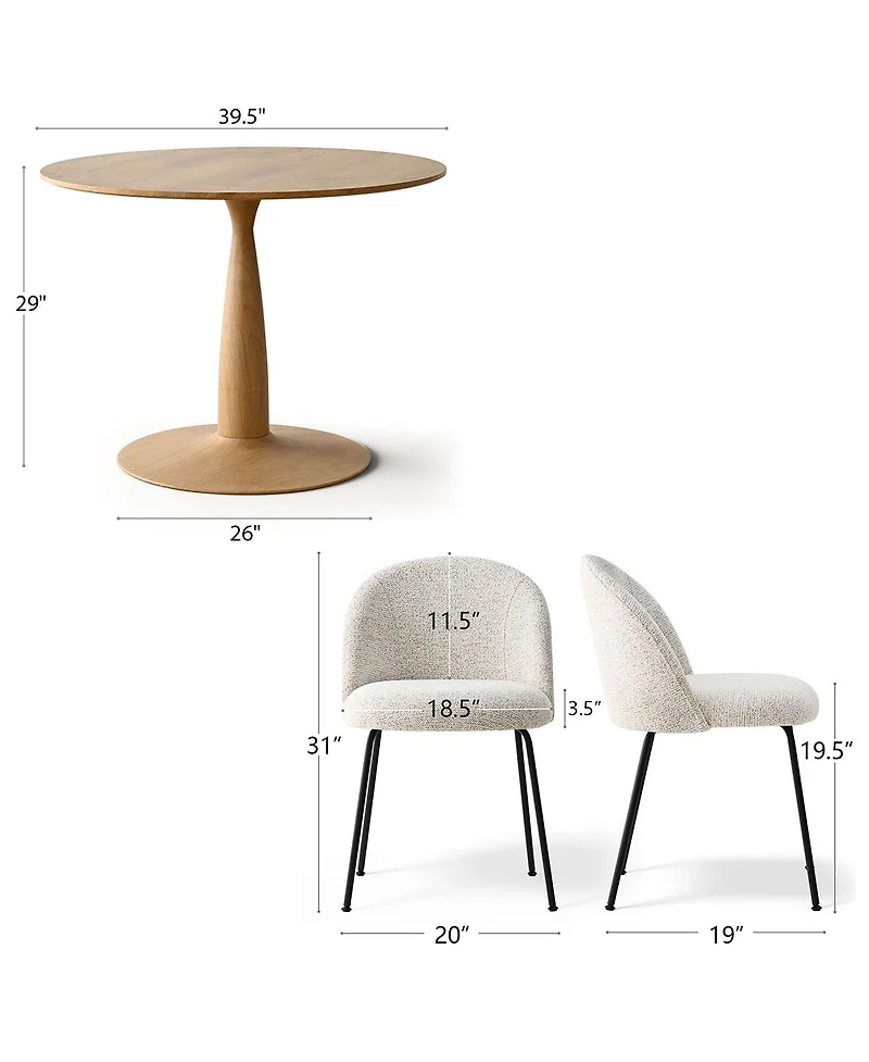 5-Piece Round Dining Table Set, 39.5'' Mdf Wood Top with Metal Base and Upholstered Chairs for Small Spaces-Maison Boucle