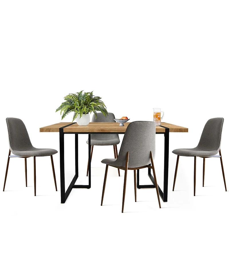 5-Piece Dining Table Set, 59'' Rectangular Mdf Wood Top with Metal Frame and Upholstered Chairs for Kitchen or Apartment-Maison Boucle