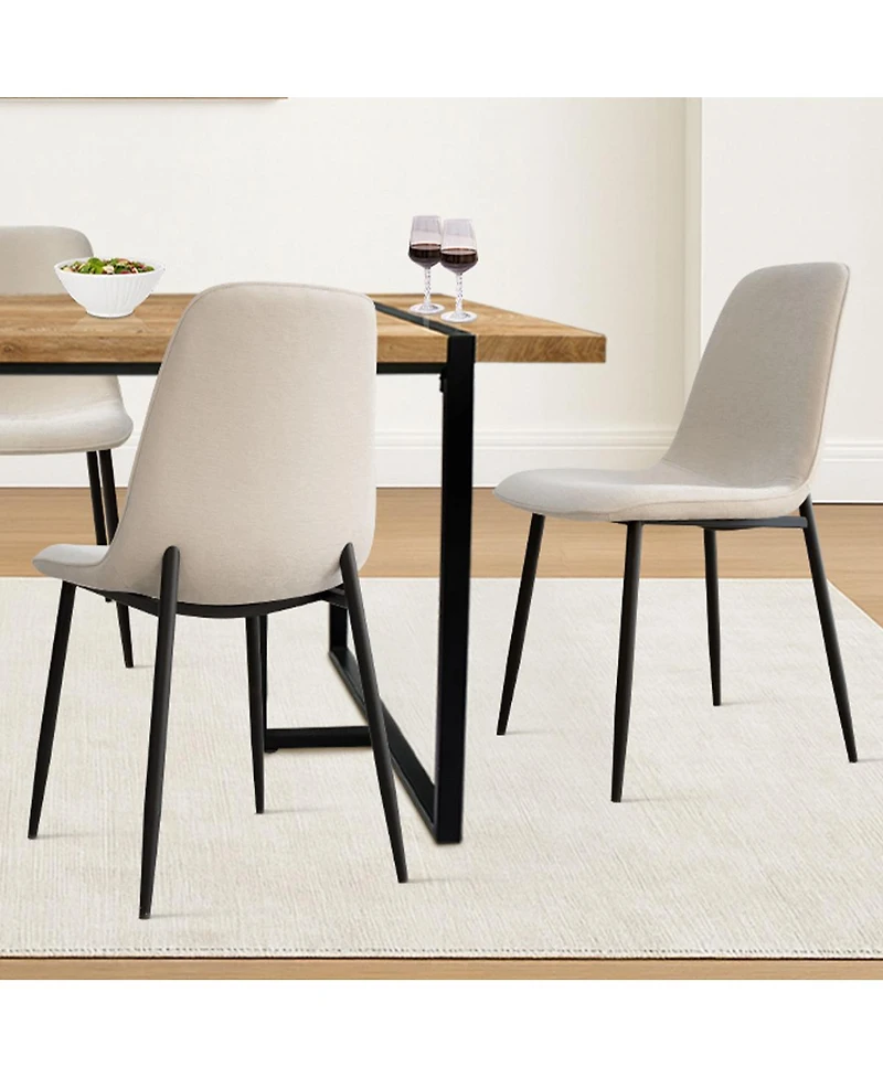 5-Piece Dining Table Set with 59'' Mdf Table, Rectangular Wood-Look Top and Black Metal Legs 4 Upholstered Chairs-Maison Boucle