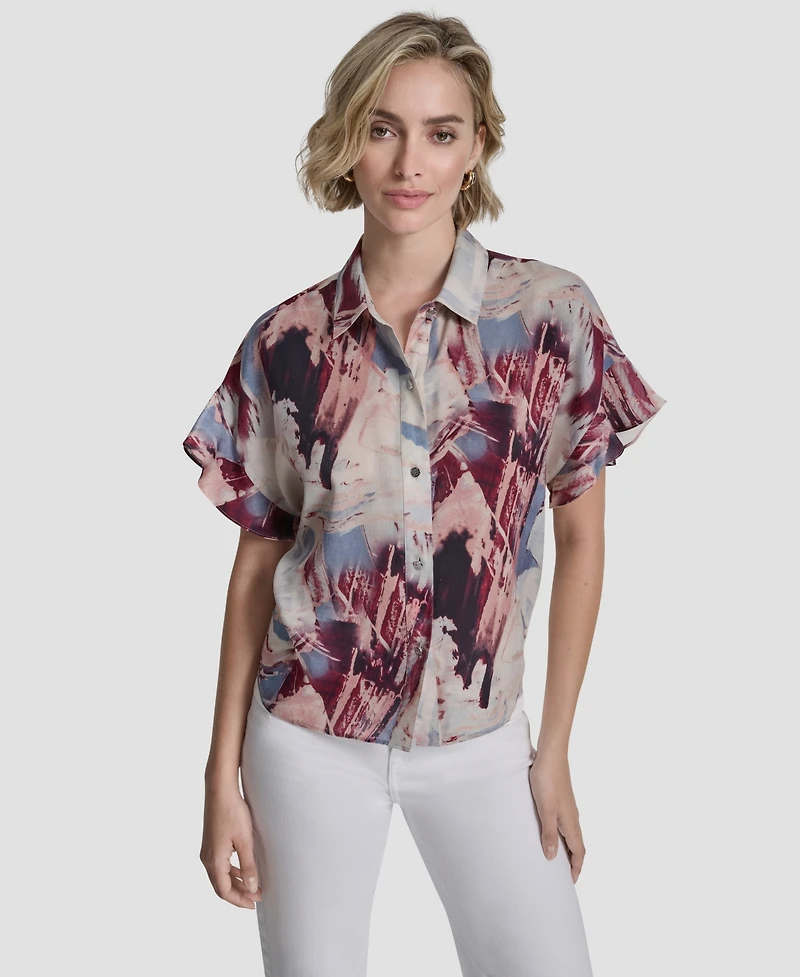 Dkny Women's Short-Sleeve Button-Front Shirt