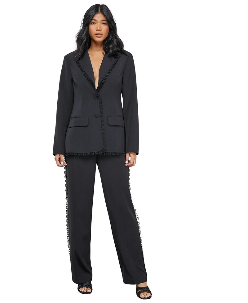 Warehouse Women's Oversized Lace Frill Trim Blazer