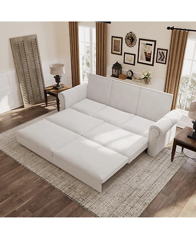 Maison Boucle 93.7" Velvet King Pull Out Sofa Bed, 3-in-1 Convertible Sleeper Couch with Chaise & Nailhead Trim for Living Room or Guest