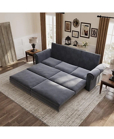 Maison Boucle 93.7" Velvet King Pull Out Sofa Bed, 3-in-1 Convertible Sleeper Couch with Chaise & Nailhead Trim for Living Room or Guest