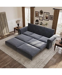 Maison Boucle 93.7" Velvet King Pull Out Sofa Bed, 3-in-1 Convertible Sleeper Couch with Chaise & Nailhead Trim for Living Room or Guest