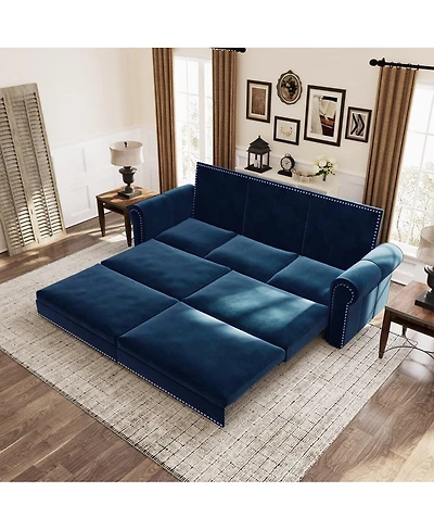 Maison Boucle 93.7" Velvet King Pull Out Sofa Bed, 3-in-1 Convertible Sleeper Couch with Chaise & Nailhead Trim for Living Room or Guest