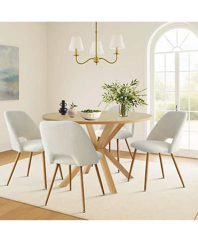 5-Piece Round Dining Table Set, Wood-Look with Metal Base and 4 Upholstered Chairs for Kitchen or Small Room-Maison Boucle