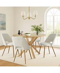 5-Piece Round Dining Table Set, Wood-Look with Metal Base and 4 Upholstered Chairs for Kitchen or Small Room-Maison Boucle