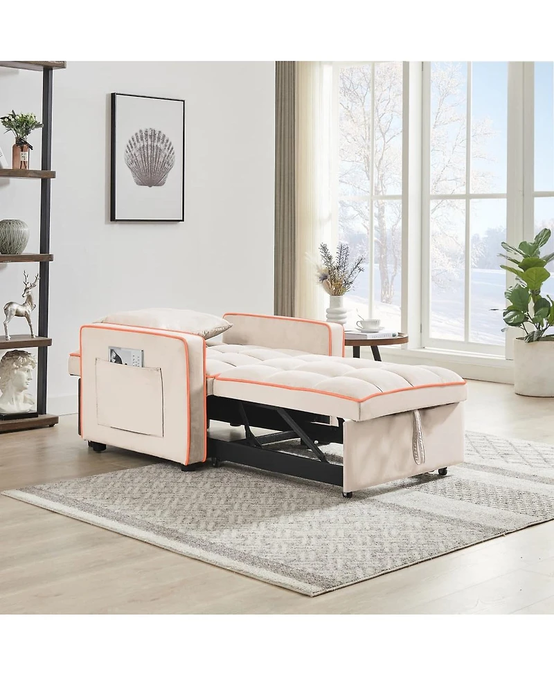 Maison Boucle 3-in-1 Convertible Velvet Chair Bed, Single Sleeper Sofa with Adjustable Backrest, Pull Out Bed & Side Pocket for Small Spaces