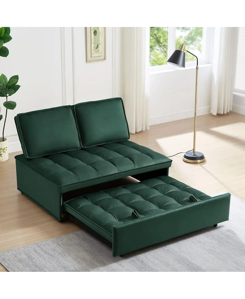 Maison Boucle Modern Velvet Pull-Out Loveseat Sleeper, Tufted Convertible Sofa Bed with Removable Back Cushions for Small Apartments