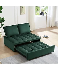 Maison Boucle Modern Velvet Pull-Out Loveseat Sleeper, Tufted Convertible Sofa Bed with Removable Back Cushions for Small Apartments