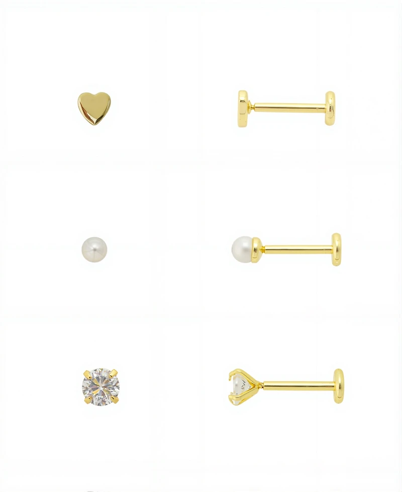 Unwritten Trio Cubic Zirconia, Mother of Pearl and Heart Flat Back Earrings Set