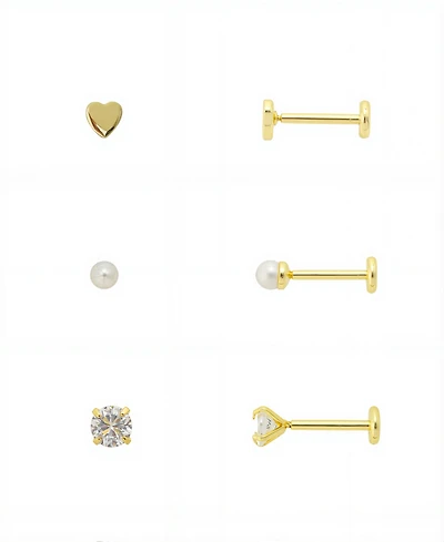 Unwritten Trio Cubic Zirconia, Mother of Pearl and Heart Flat Back Earrings Set