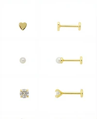 Unwritten Trio Cubic Zirconia, Mother of Pearl and Heart Flat Back Earrings Set