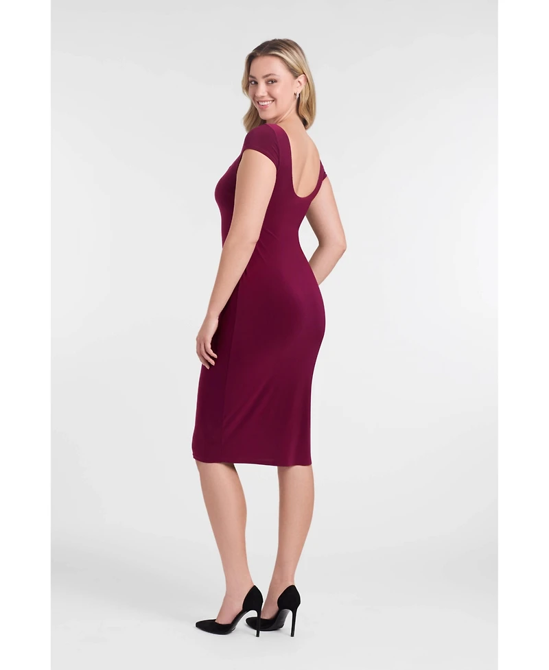 S3 Apparel Women's Sculpting Shapewear Square Neck Cap Sleeve Solid Midi Dress - Cherry Mocha