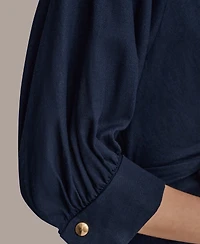 Donna Karan New York Women's Collared 3/4-Sleeve Midi Dress