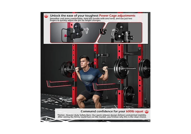 Aecojoy Power Cage Squat Rack with Optional Lat Pulldown, 2000lbs Weight Cable Machine with Pulley Workout System for Home Gym