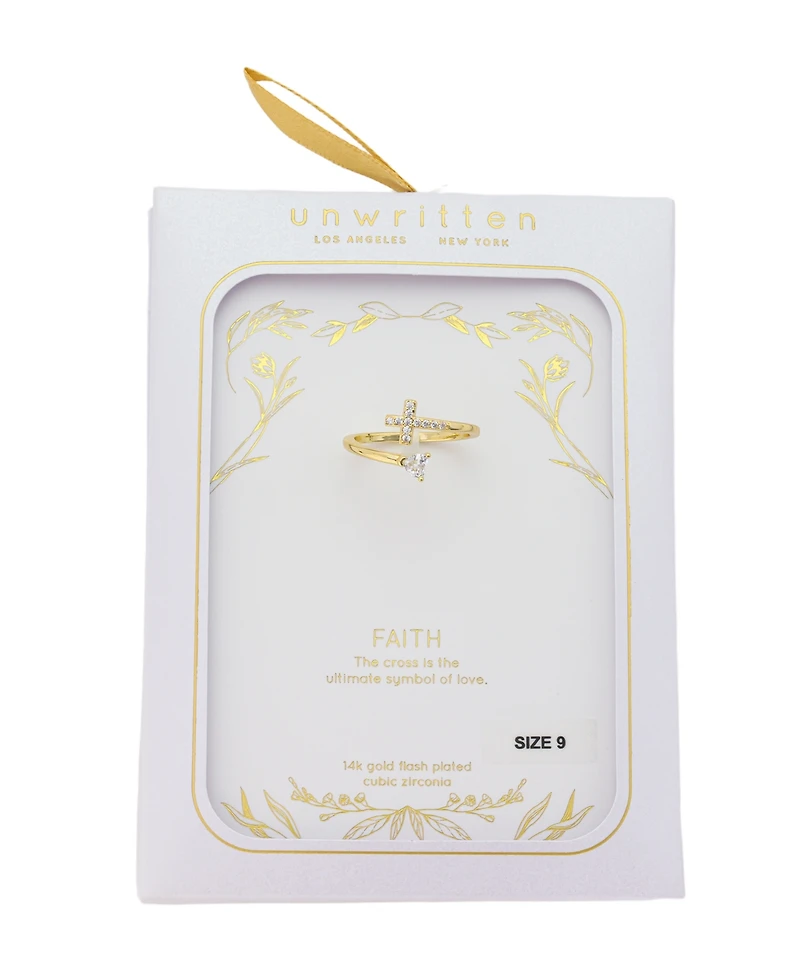 Unwritten Cubic Zirconia Cross and Heart Bypass Ring