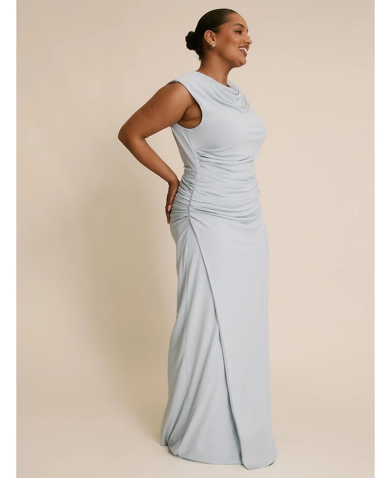 Six Stories Women's Cowl Gathered Short Sleeve Bridesmaid