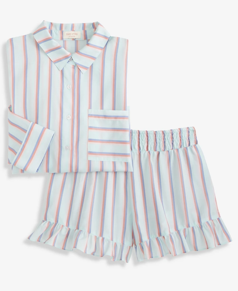 State of Day Women's Woven Top & Ruffle Shorts Pajamas, 2-Piece Set, Macy's Exclusive