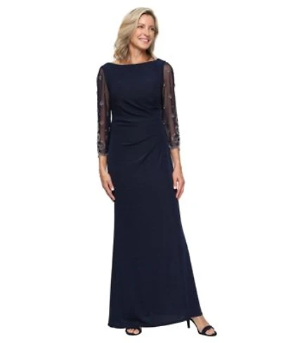 Alex Evenings Womens Boat Neck Long Metallic Knit Ball Gown