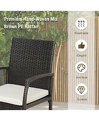 9 Pcs Patio Rattan Dining Set with Acacia Wood Table, Cushions, 1.9" Umbrella Hole