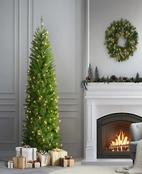 National Tree 6.5' Kingswood Fir Hinged Pencil Tree with 250 Clear Lights